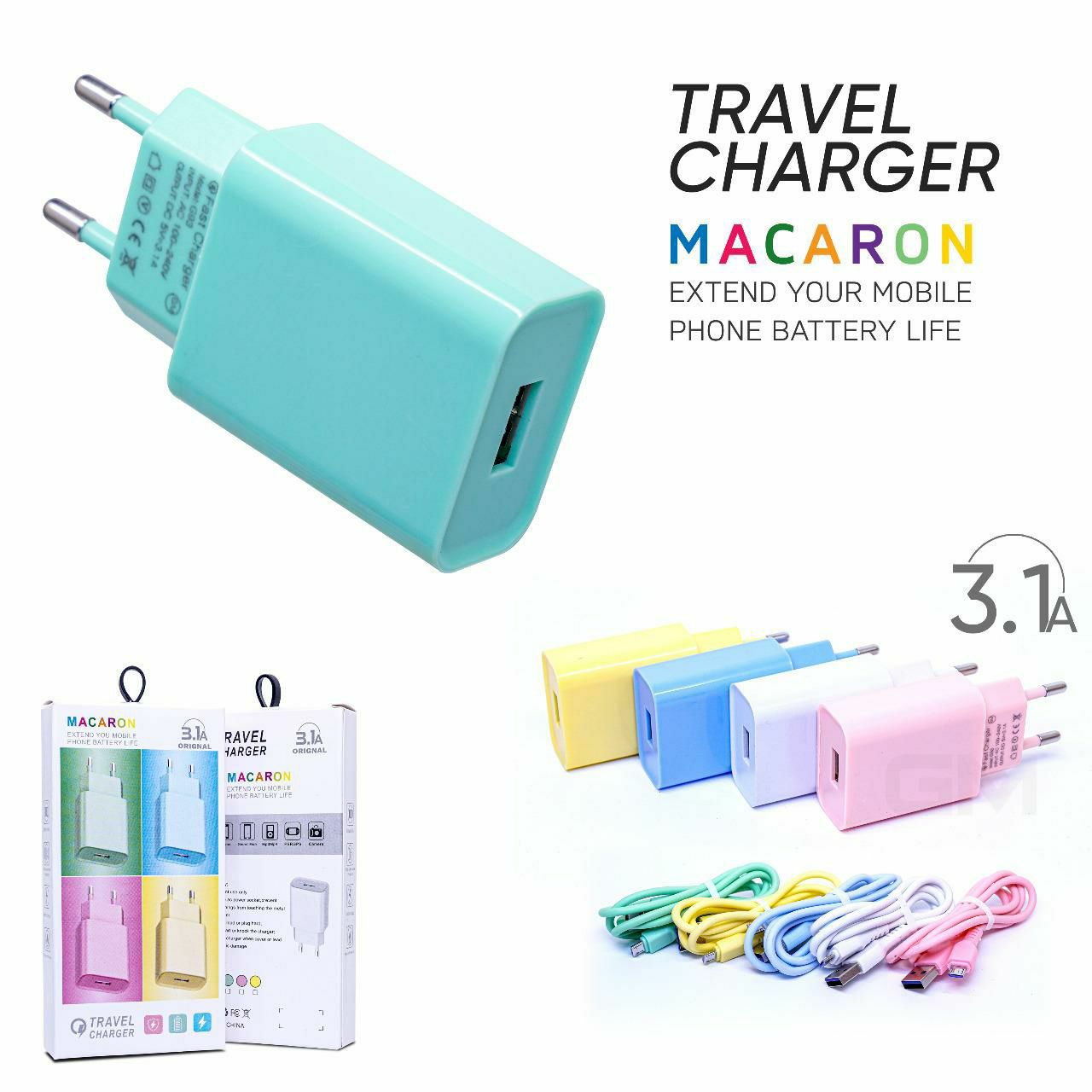 TRAVEL CHARGER MACARON 3.1A GM MICRO